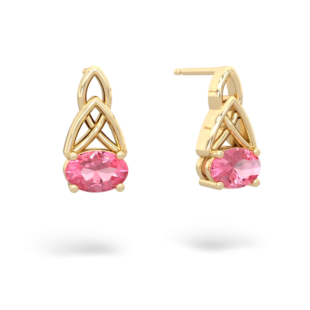 Lab Pink Sapphire Celtic Trinity Knot 14K Yellow Gold earrings E2389