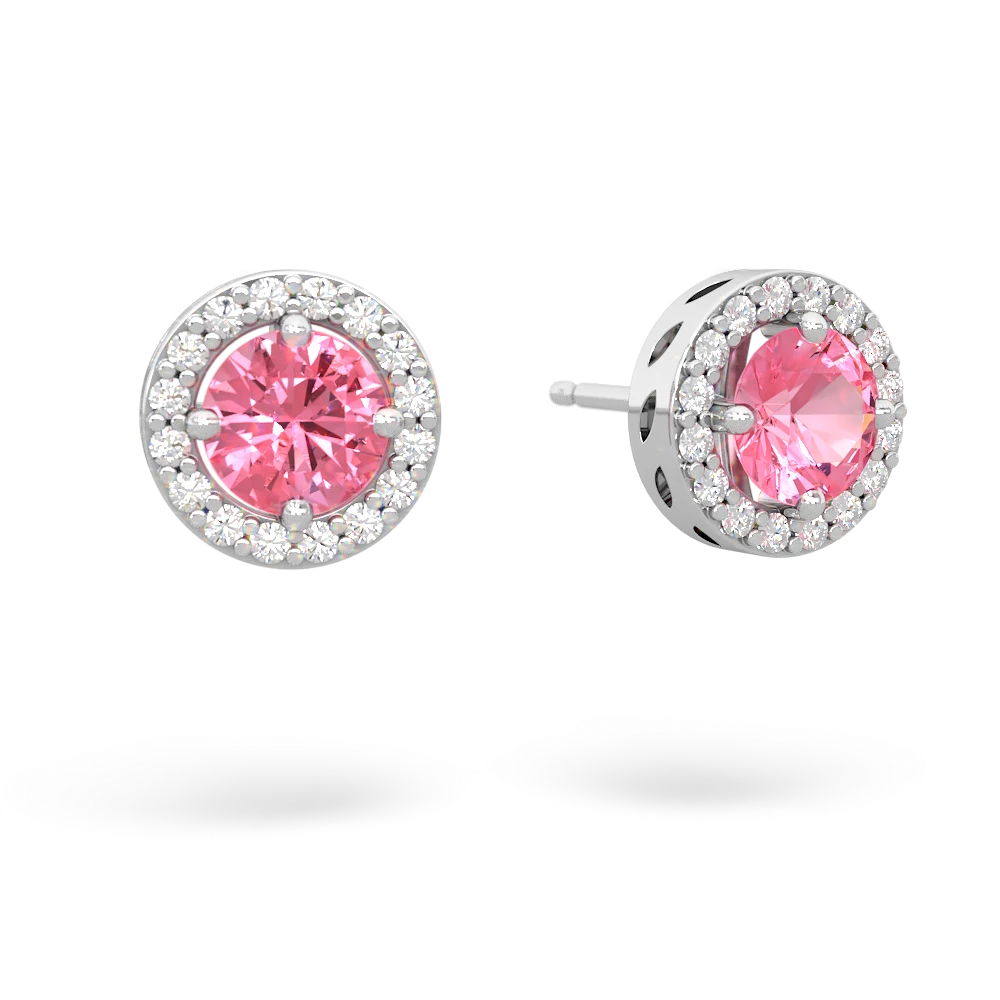 Lab Pink Sapphire Halo 14K White Gold earrings E5320