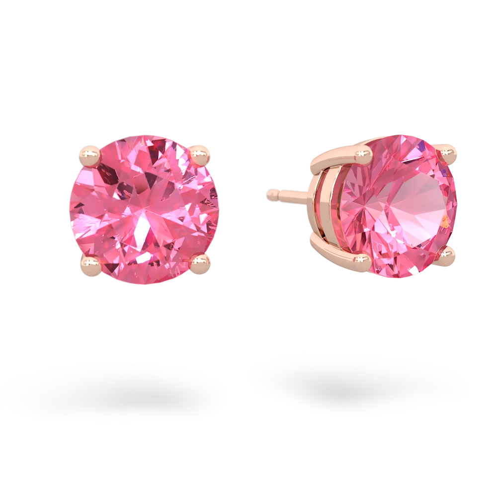 Lab Pink Sapphire 8Mm Round Stud 14K Rose Gold earrings E1788
