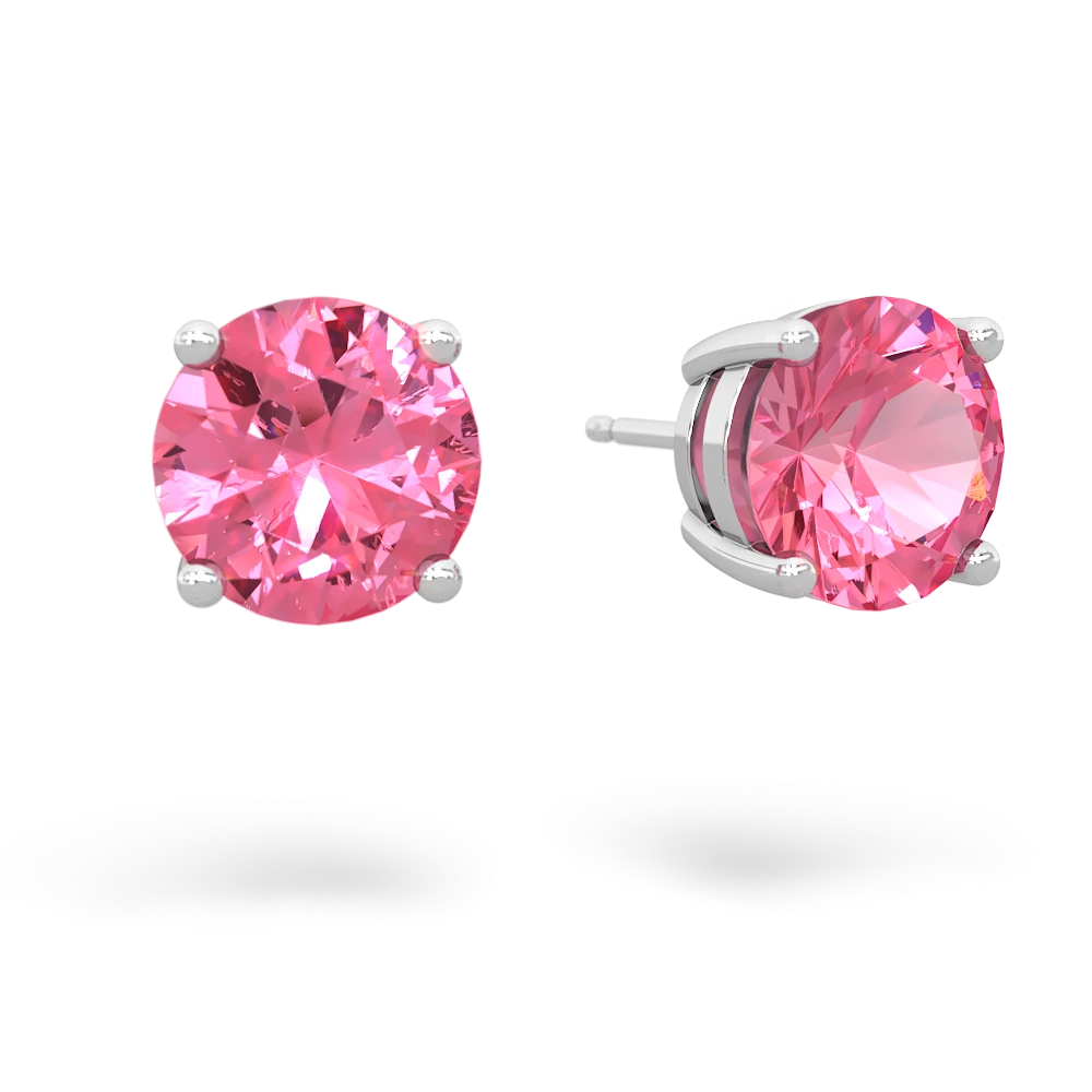 Lab Pink Sapphire 8Mm Round Stud 14K White Gold earrings E1788
