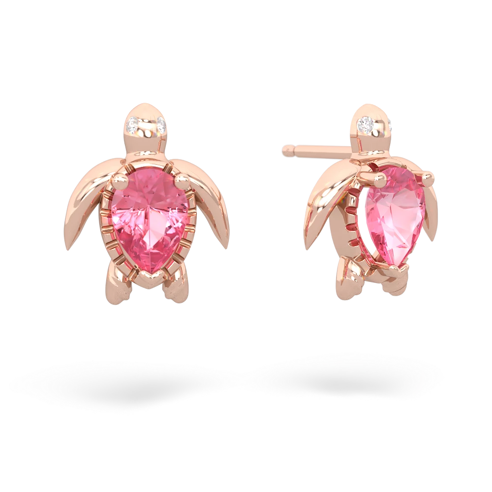 Lab Pink Sapphire Baby Sea Turtle 14K Rose Gold earrings E5241