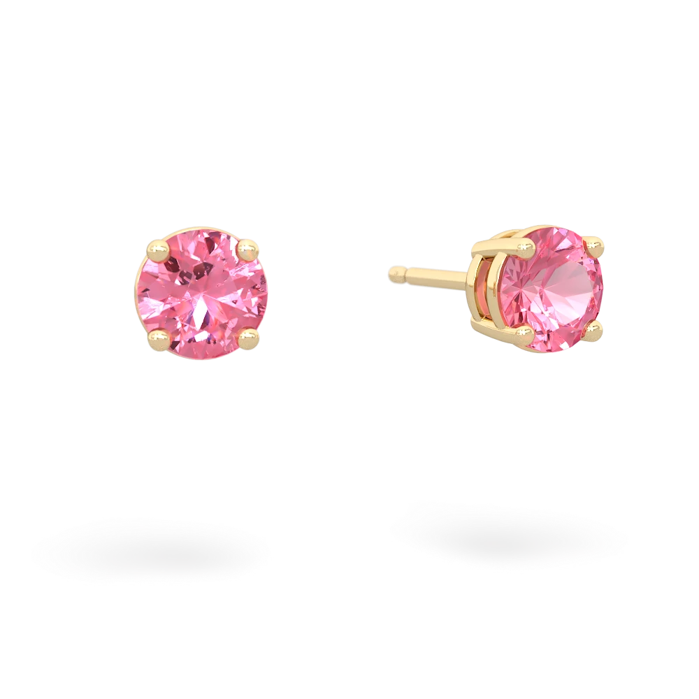 Lab Pink Sapphire 5Mm Round Stud 14K Yellow Gold earrings E1785