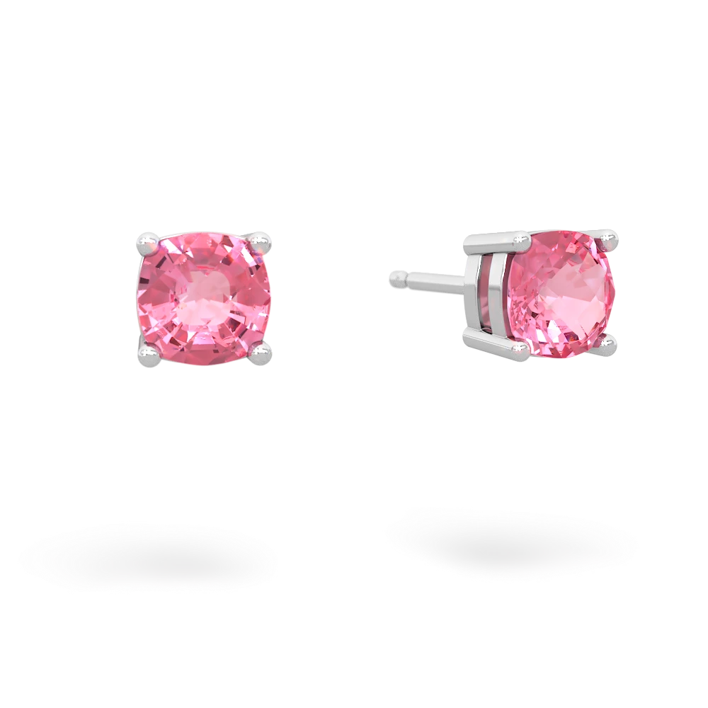 Lab Pink Sapphire 5Mm Checkerboard Cushion Stud 14K White Gold earrings E1795