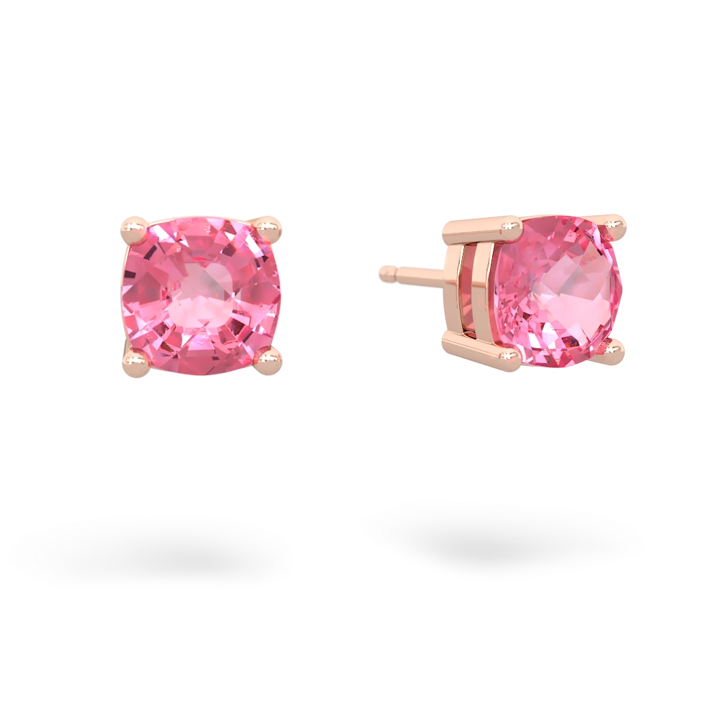 Lab Pink Sapphire 6Mm Checkerboard Cushion Stud 14K Rose Gold earrings E1796