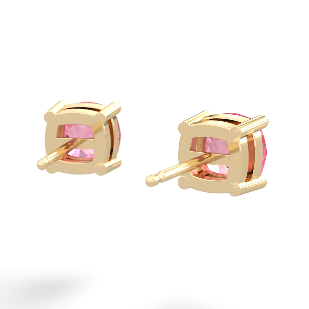 Lab Pink Sapphire 6Mm Checkerboard Cushion Stud 14K Yellow Gold earrings E1796