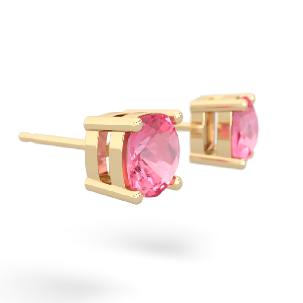 Lab Pink Sapphire 6Mm Checkerboard Cushion Stud 14K Yellow Gold earrings E1796