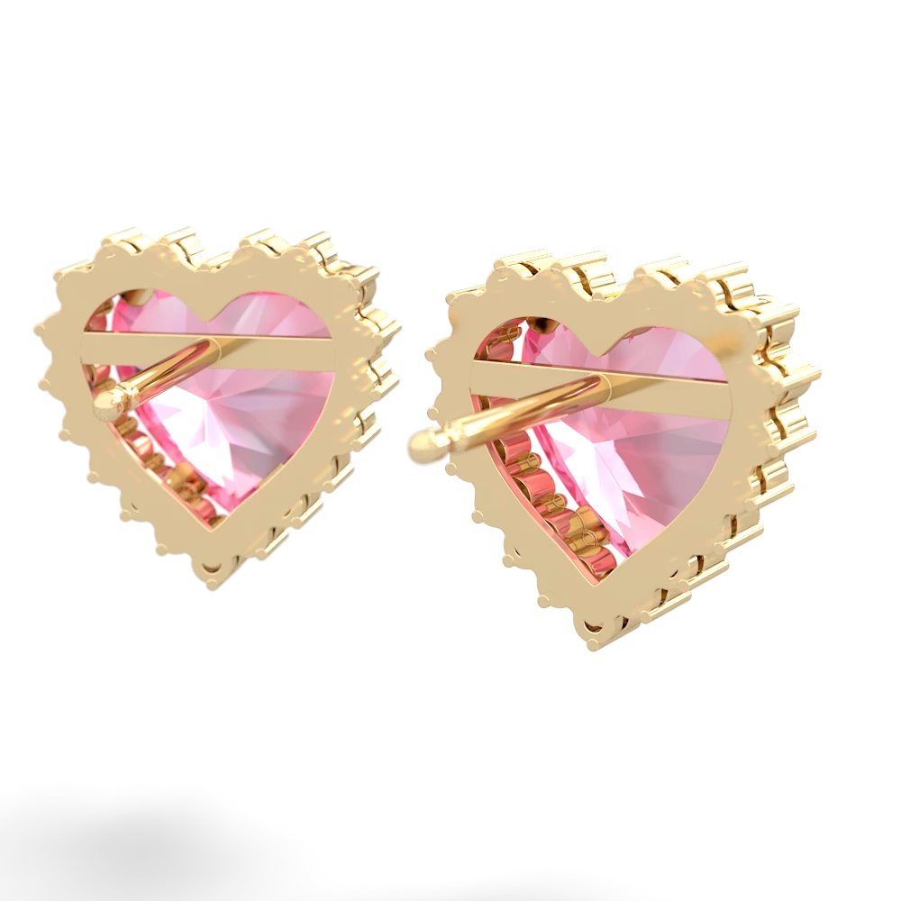 Lab Pink Sapphire Sparkling Halo Heart 14K Yellow Gold earrings E0391