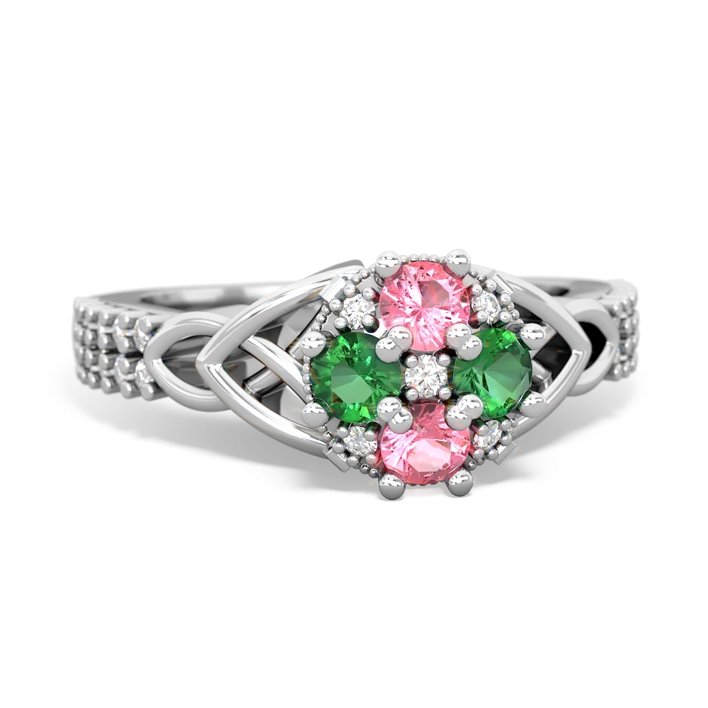Lab Pink Sapphire Celtic Knot Cluster Engagement 14K White Gold ring R26443RD