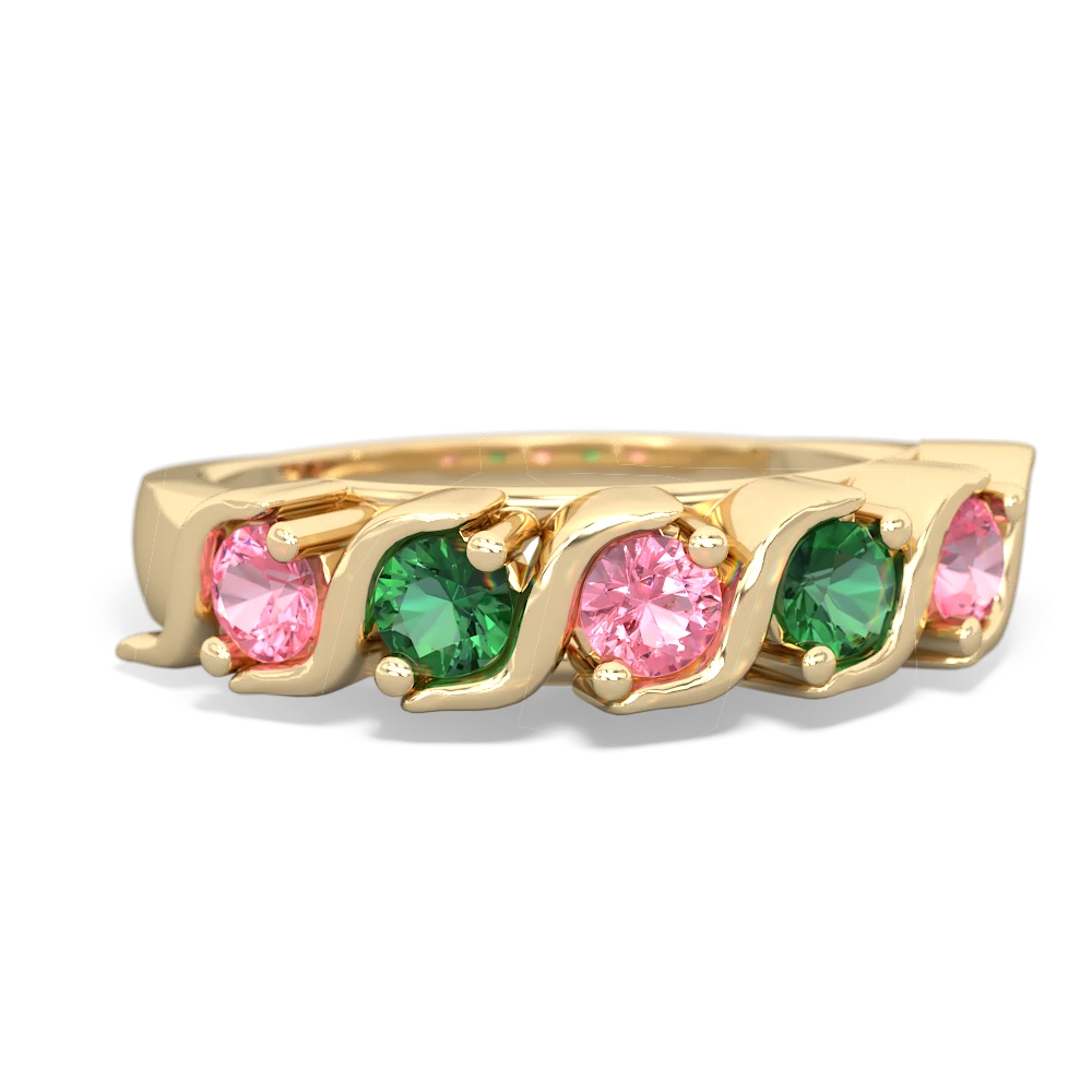 Lab Pink Sapphire Anniversary Band 14K Yellow Gold ring R2089