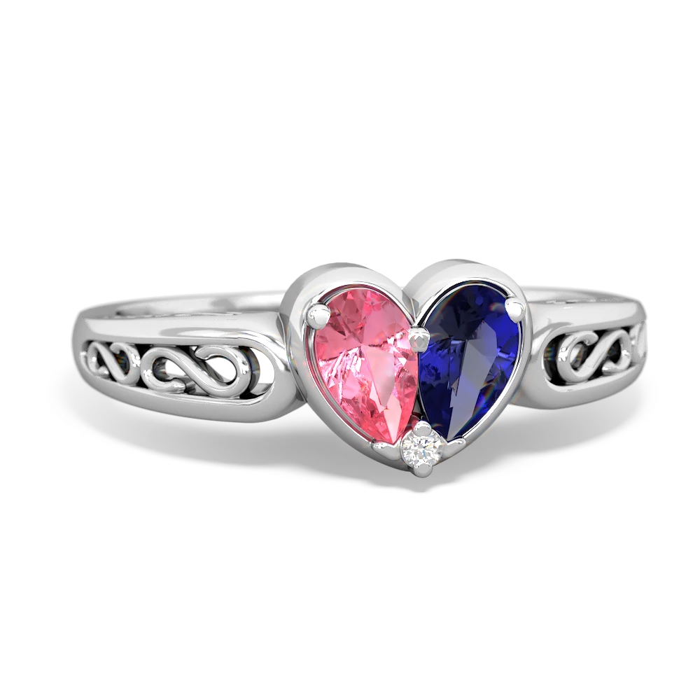Lab Pink Sapphire Filligree 'One Heart' 14K White Gold ring R5070