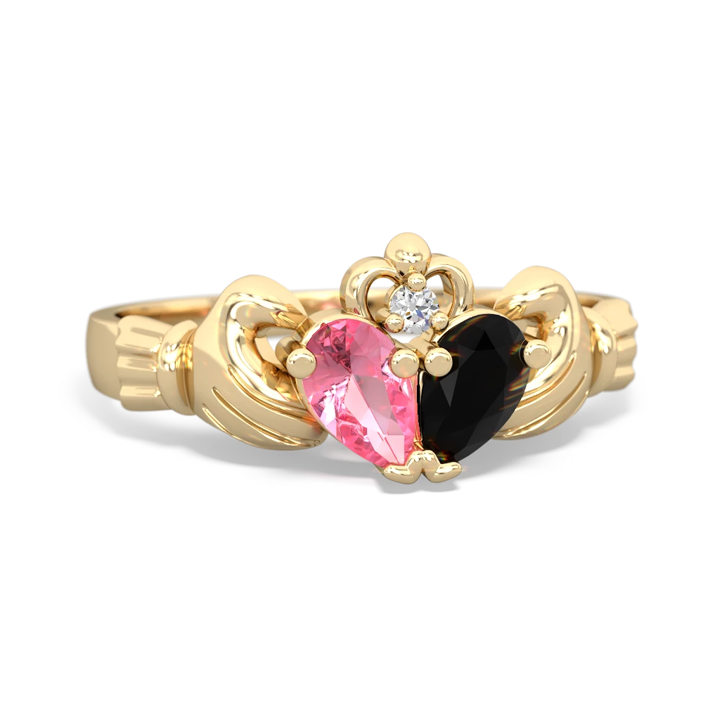 Lab Pink Sapphire 'Our Heart' Claddagh 14K Yellow Gold ring R2388