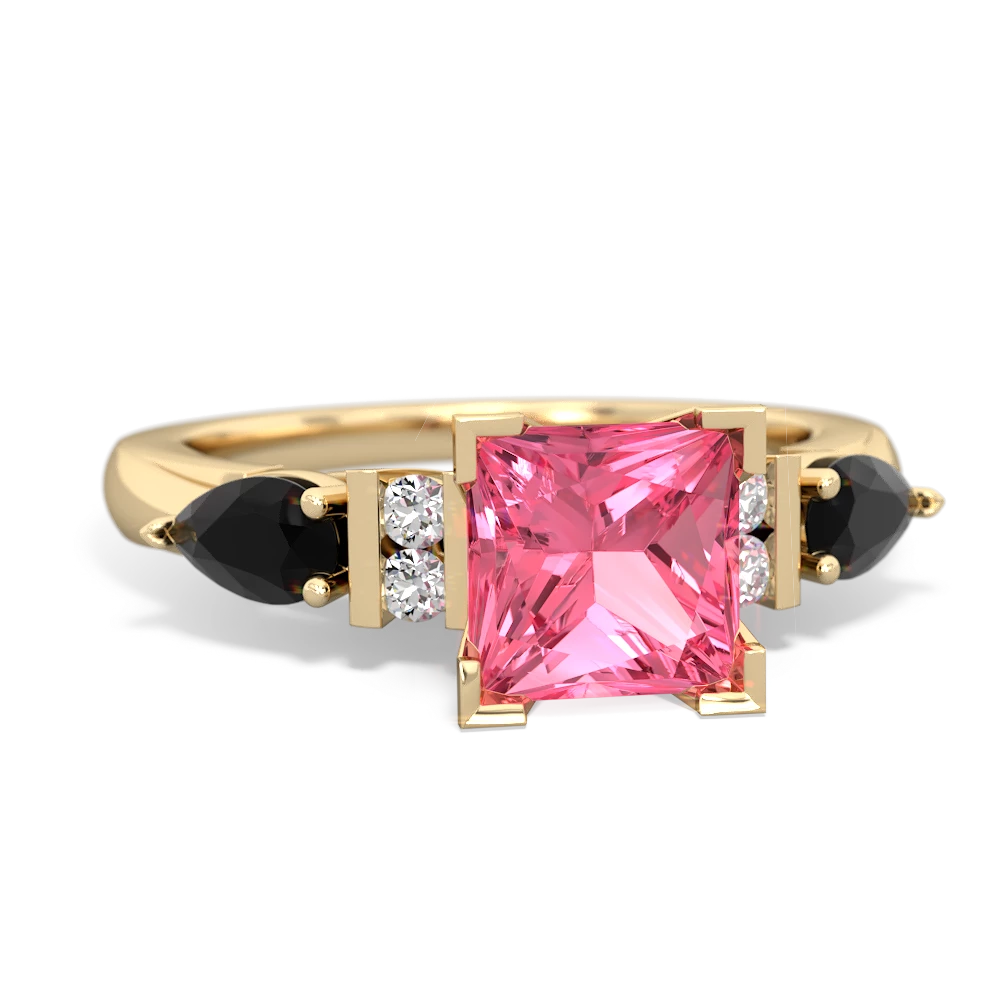 Lab Pink Sapphire 6Mm Princess Eternal Embrace Engagement 14K Yellow Gold ring C2002