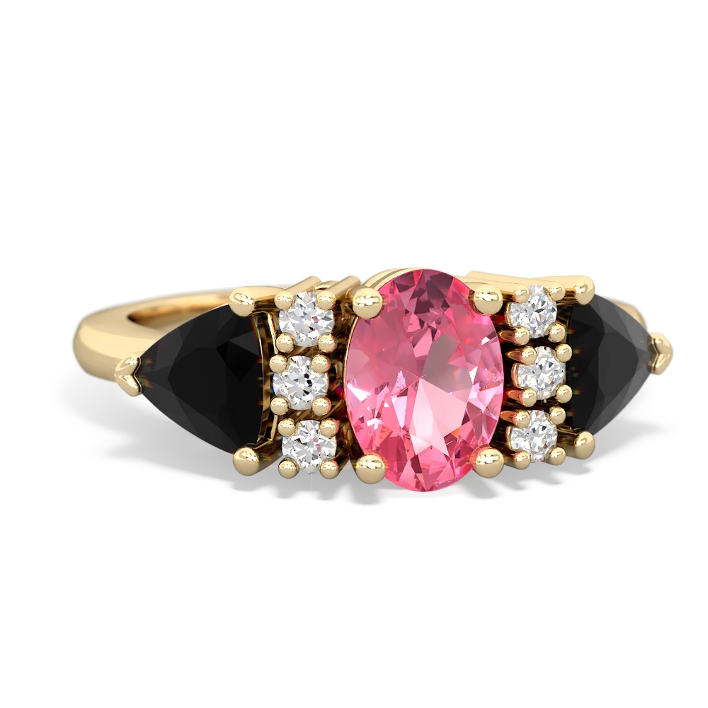 Lab Pink Sapphire Antique Style Three Stone 14K Yellow Gold ring R2186