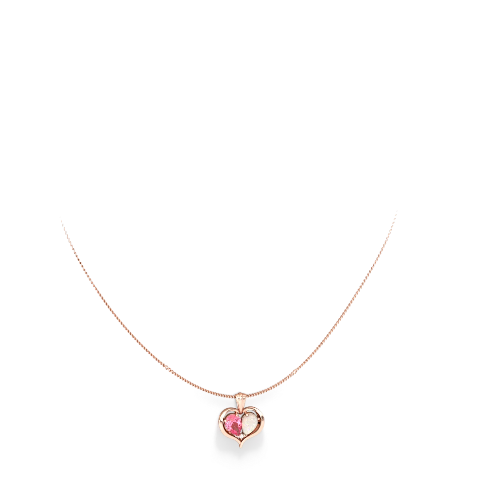 Lab Pink Sapphire Two Become One 14K Rose Gold pendant P5330