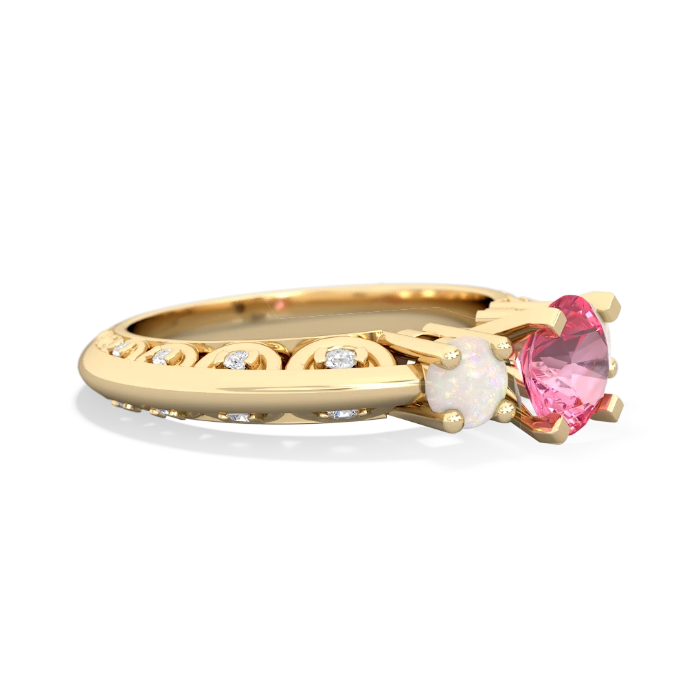Lab Pink Sapphire Art Deco Eternal Embrace Engagement 14K Yellow Gold ring C2003