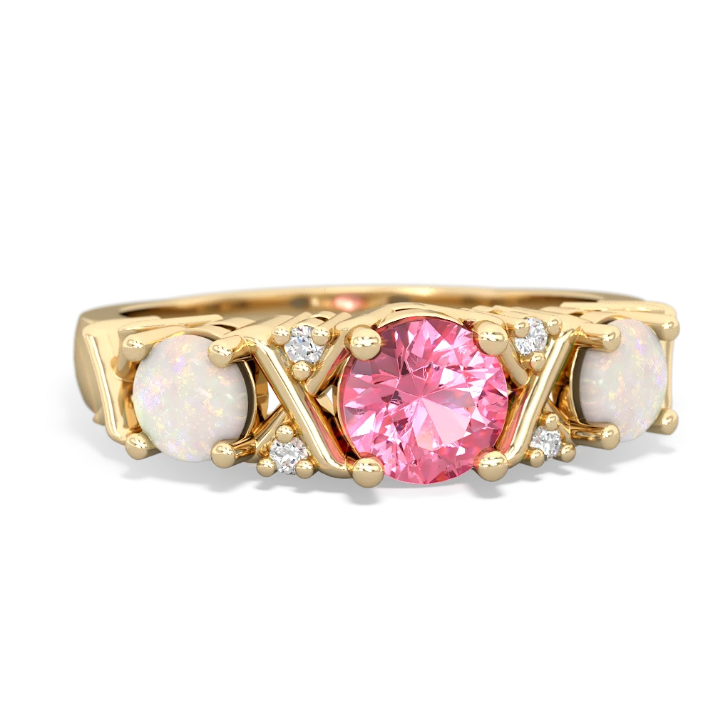 Lab Pink Sapphire Hugs And Kisses 14K Yellow Gold ring R5016