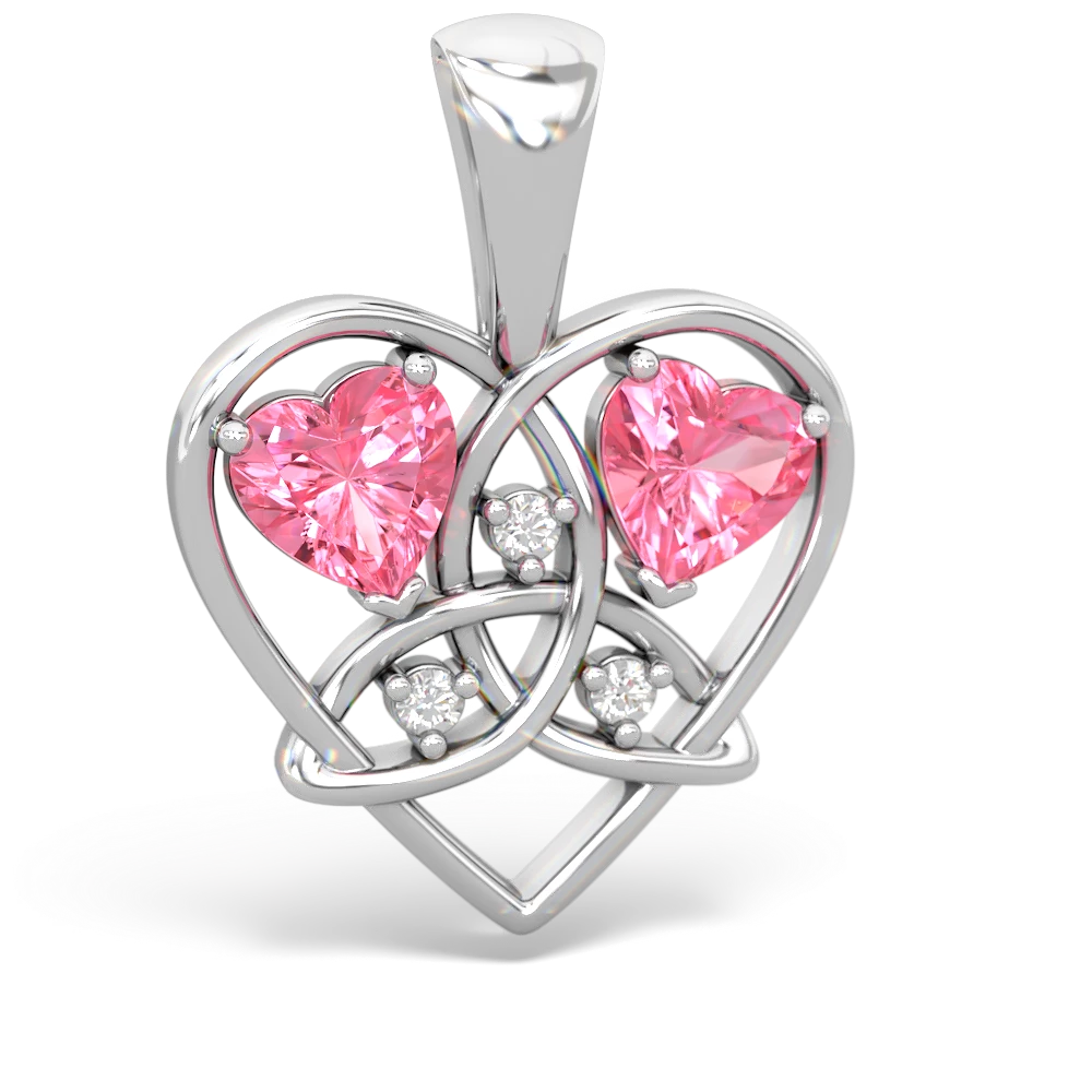 Lab Pink Sapphire Celtic Trinity Heart 14K White Gold pendant P5331