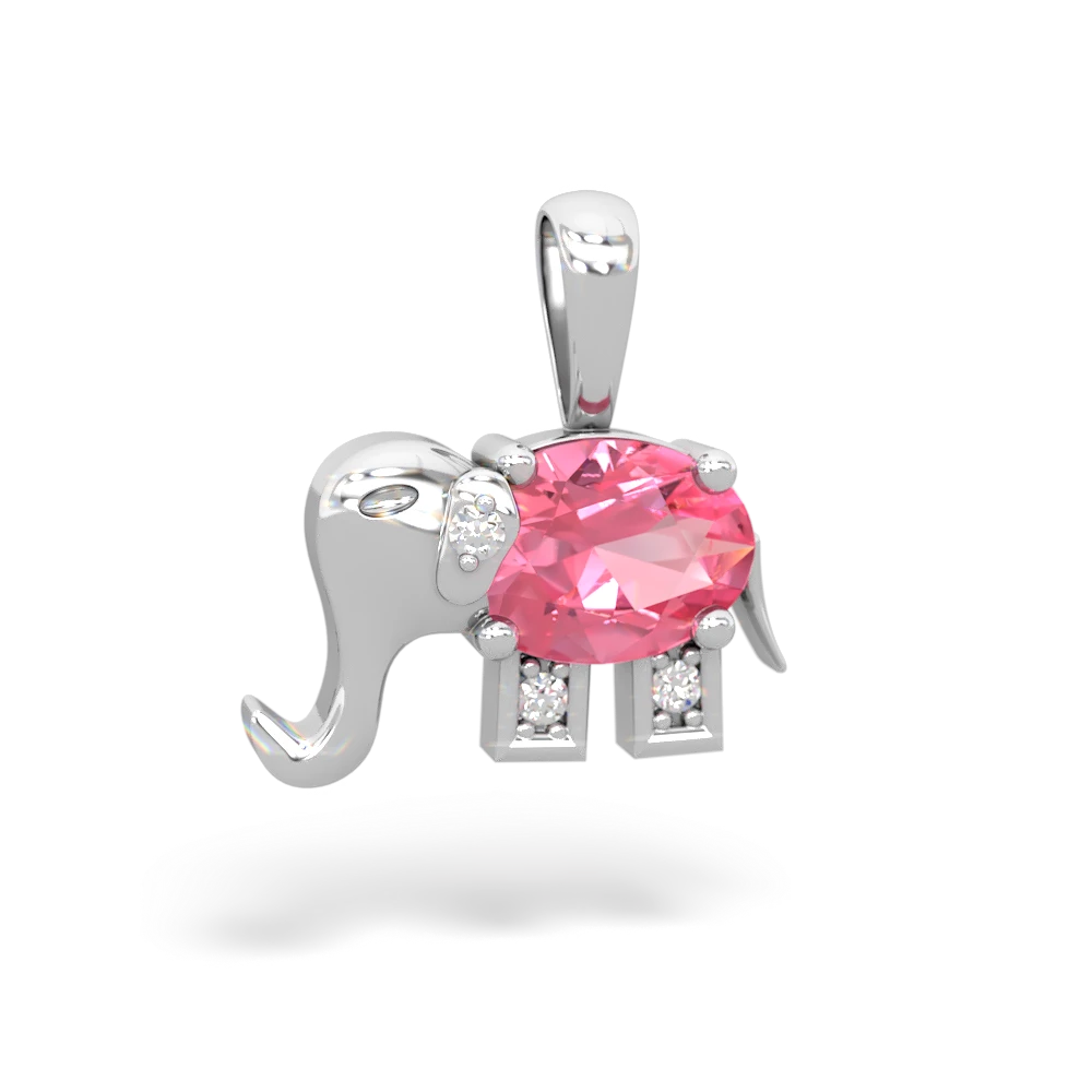 Lab Pink Sapphire Elephant 14K White Gold pendant P2555