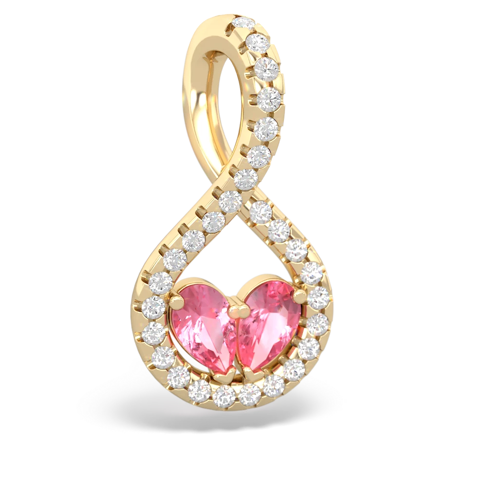 Lab Pink Sapphire Pave Twist 'One Heart' 14K Yellow Gold pendant P5360