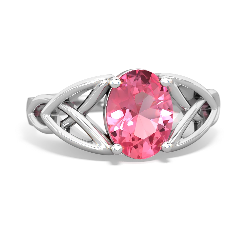 Lab Pink Sapphire Celtic Trinity Knot 14K White Gold ring R2389