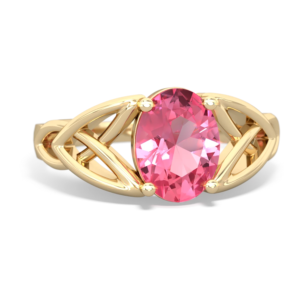 Lab Pink Sapphire Celtic Trinity Knot 14K Yellow Gold ring R2389