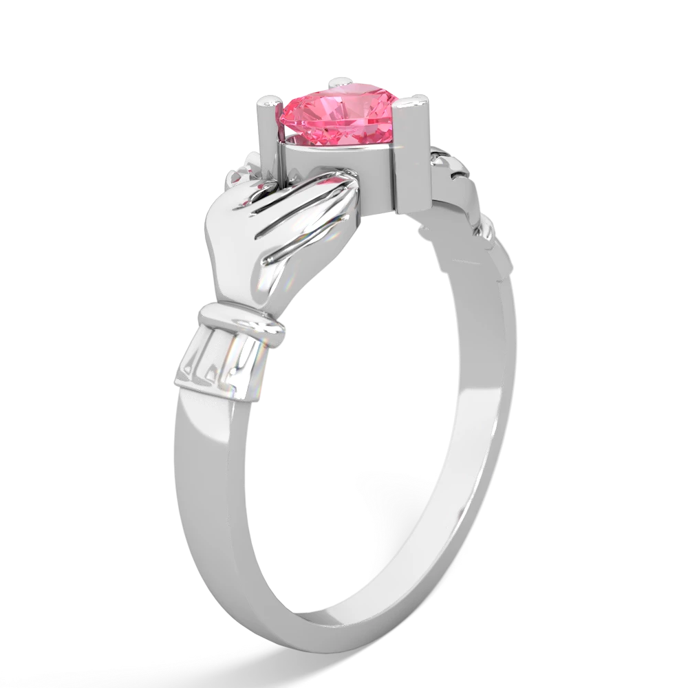 Lab Pink Sapphire Claddagh 14K White Gold ring R2370