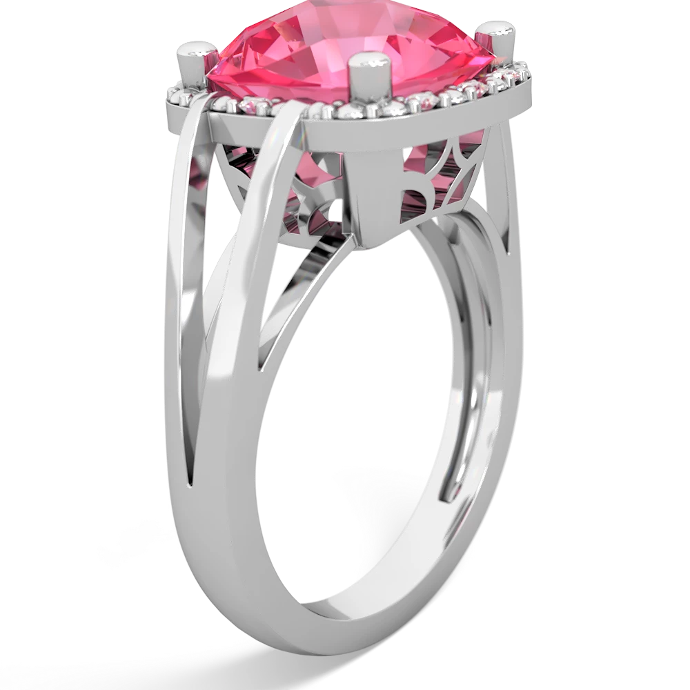 Lab Pink Sapphire Art Deco Cocktail 14K White Gold ring R2498