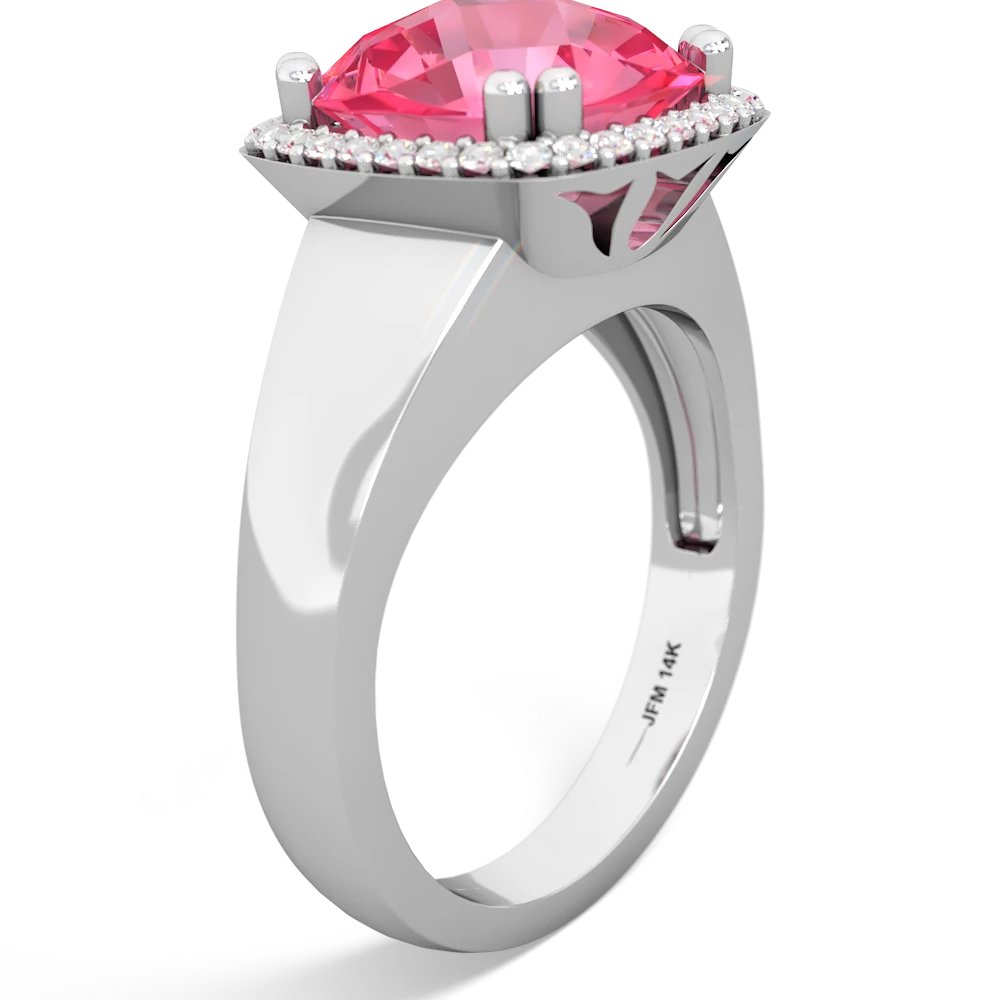 Lab Pink Sapphire Halo Cocktail 14K White Gold ring R2544