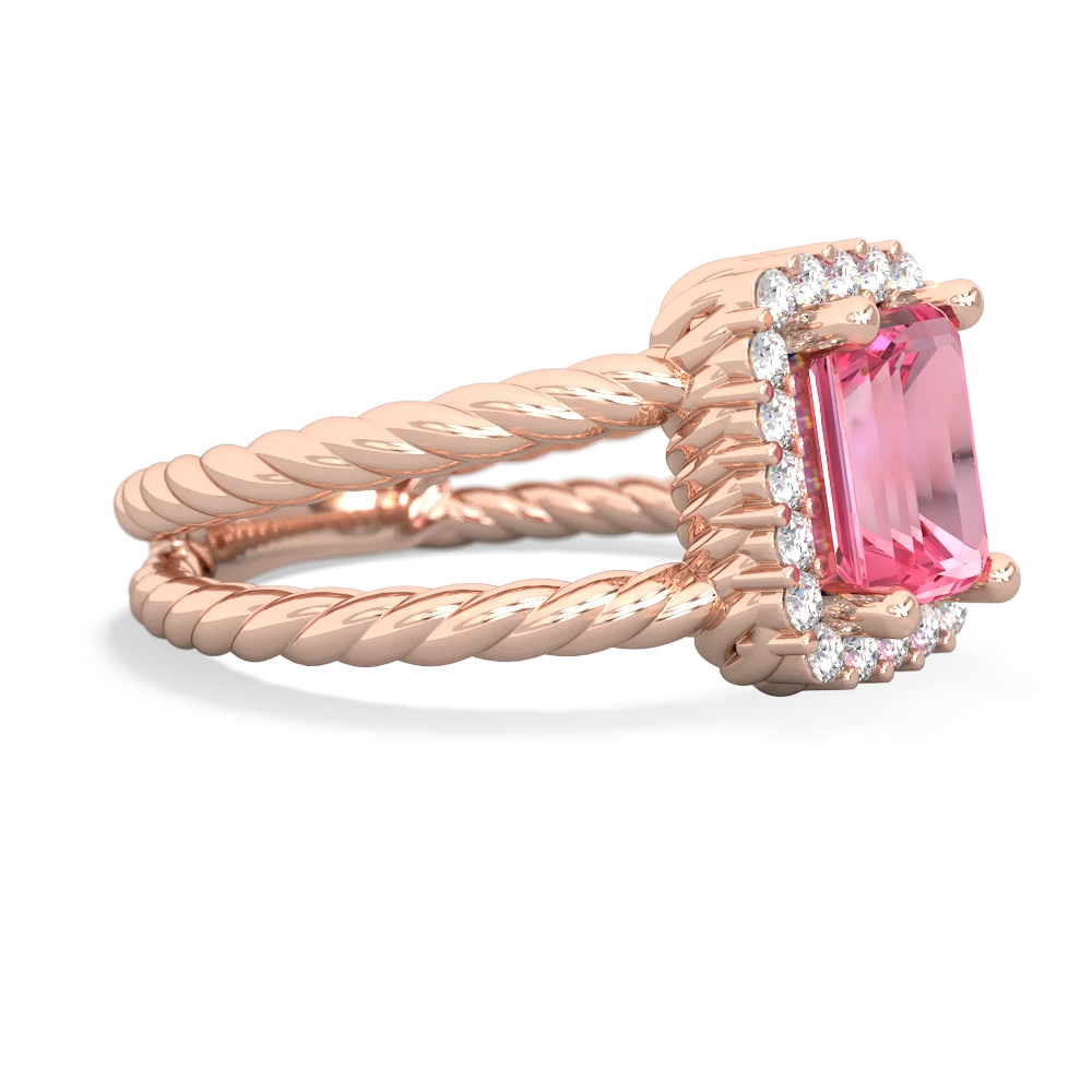 Lab Pink Sapphire Rope Split Band 14K Rose Gold ring R2628