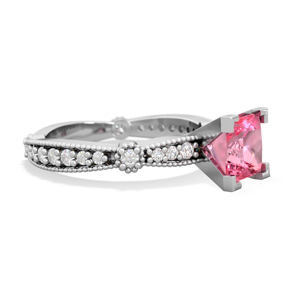 Lab Pink Sapphire Sparkling Tiara 6Mm Princess 14K White Gold ring R26296SQ