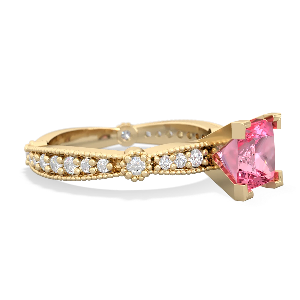 Lab Pink Sapphire Sparkling Tiara 6Mm Princess 14K Yellow Gold ring R26296SQ