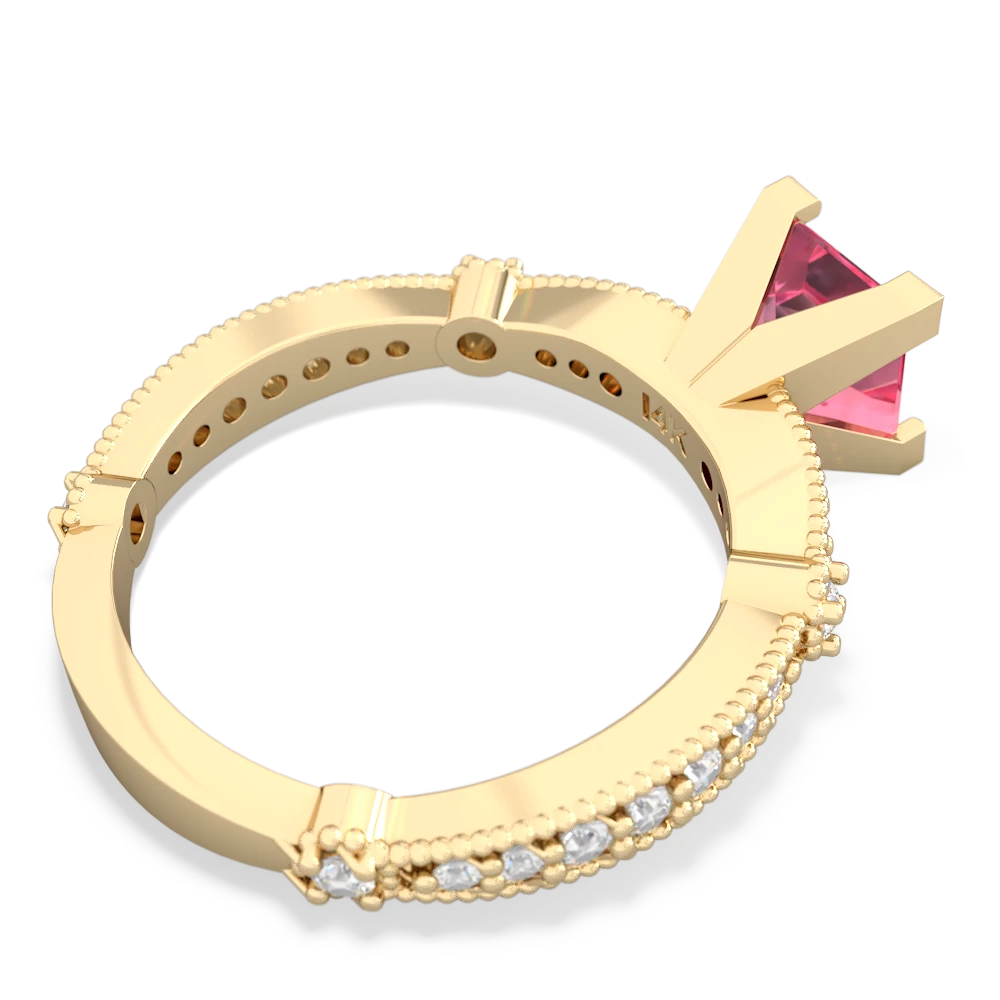 Lab Pink Sapphire Sparkling Tiara 6Mm Princess 14K Yellow Gold ring R26296SQ