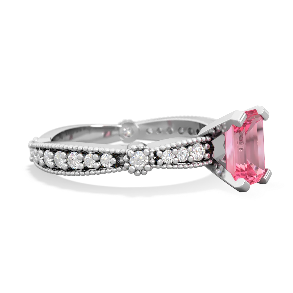 Lab Pink Sapphire Sparkling Tiara 7X5mm Emerald-Cut 14K White Gold ring R26297EM