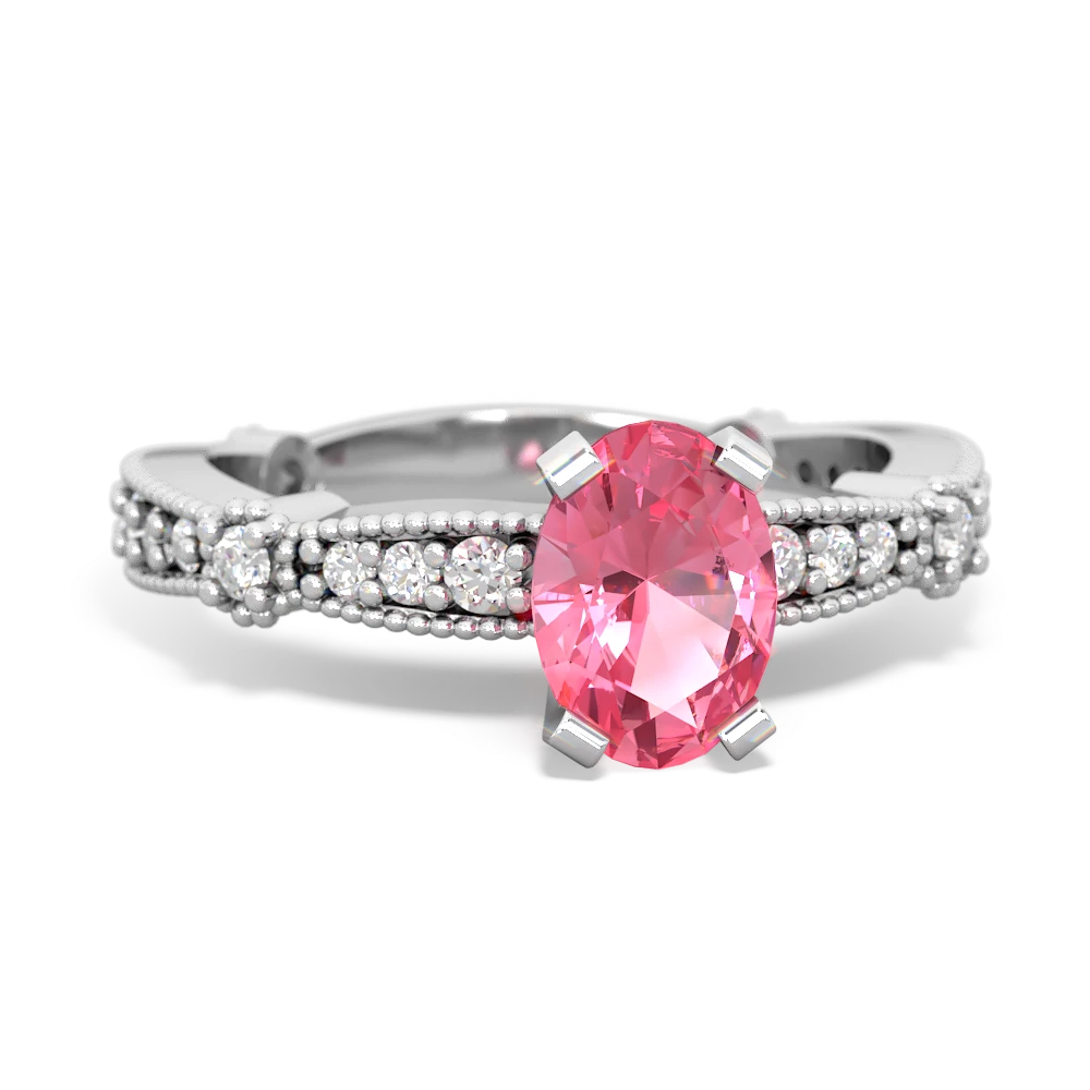 Lab Pink Sapphire Sparkling Tiara 7X5mm Oval 14K White Gold ring R26297VL