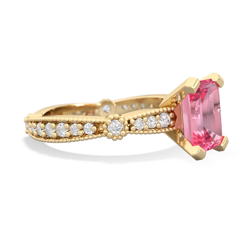 Lab Pink Sapphire Sparkling Tiara 8X6 Emerald-Cut 14K Yellow Gold ring R26298EM