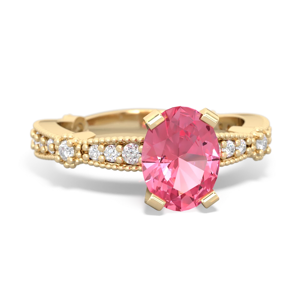 Lab Pink Sapphire Sparkling Tiara 8X6 Oval 14K Yellow Gold ring R26298VL