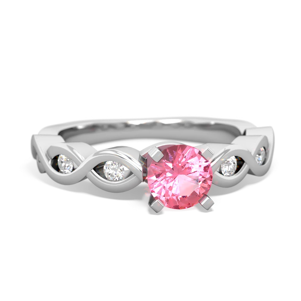 Lab Pink Sapphire Infinity 5Mm Round Engagement 14K White Gold ring R26315RD