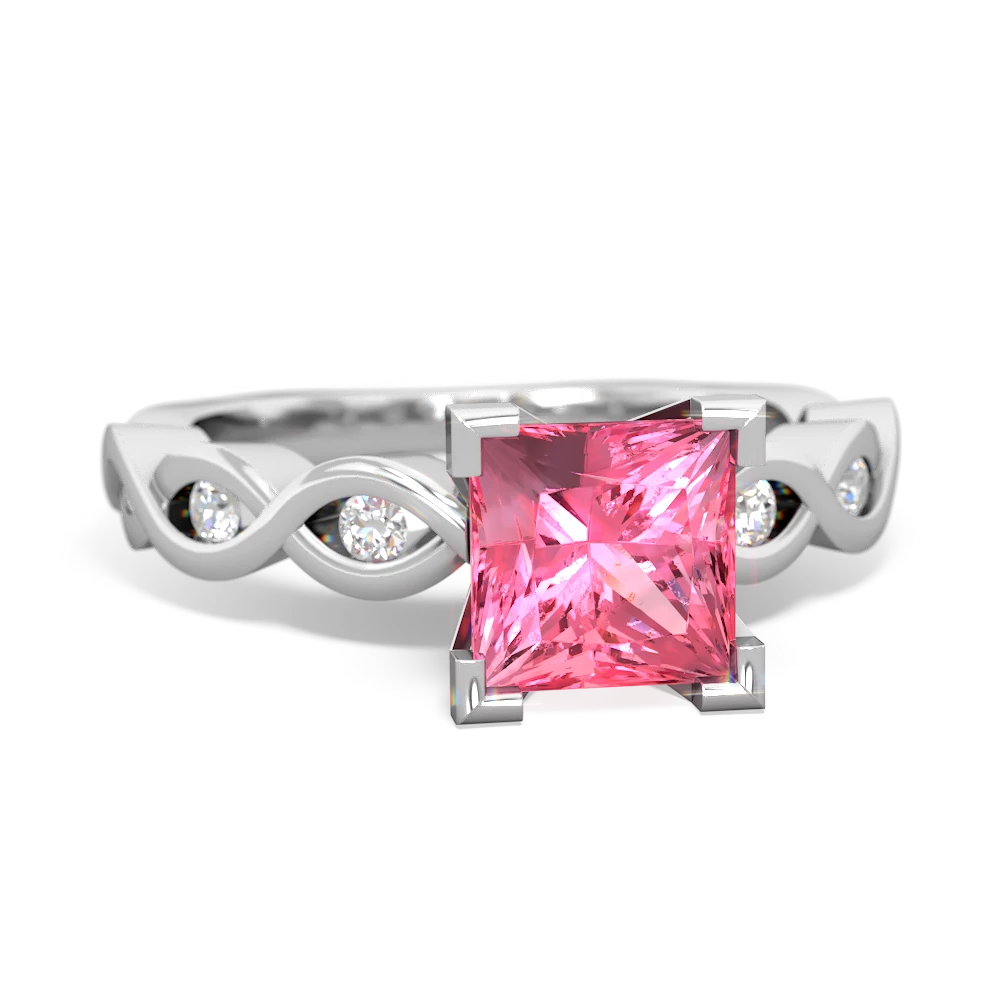 Lab Pink Sapphire Infinity 6Mm Princess Engagement 14K White Gold ring R26316SQ