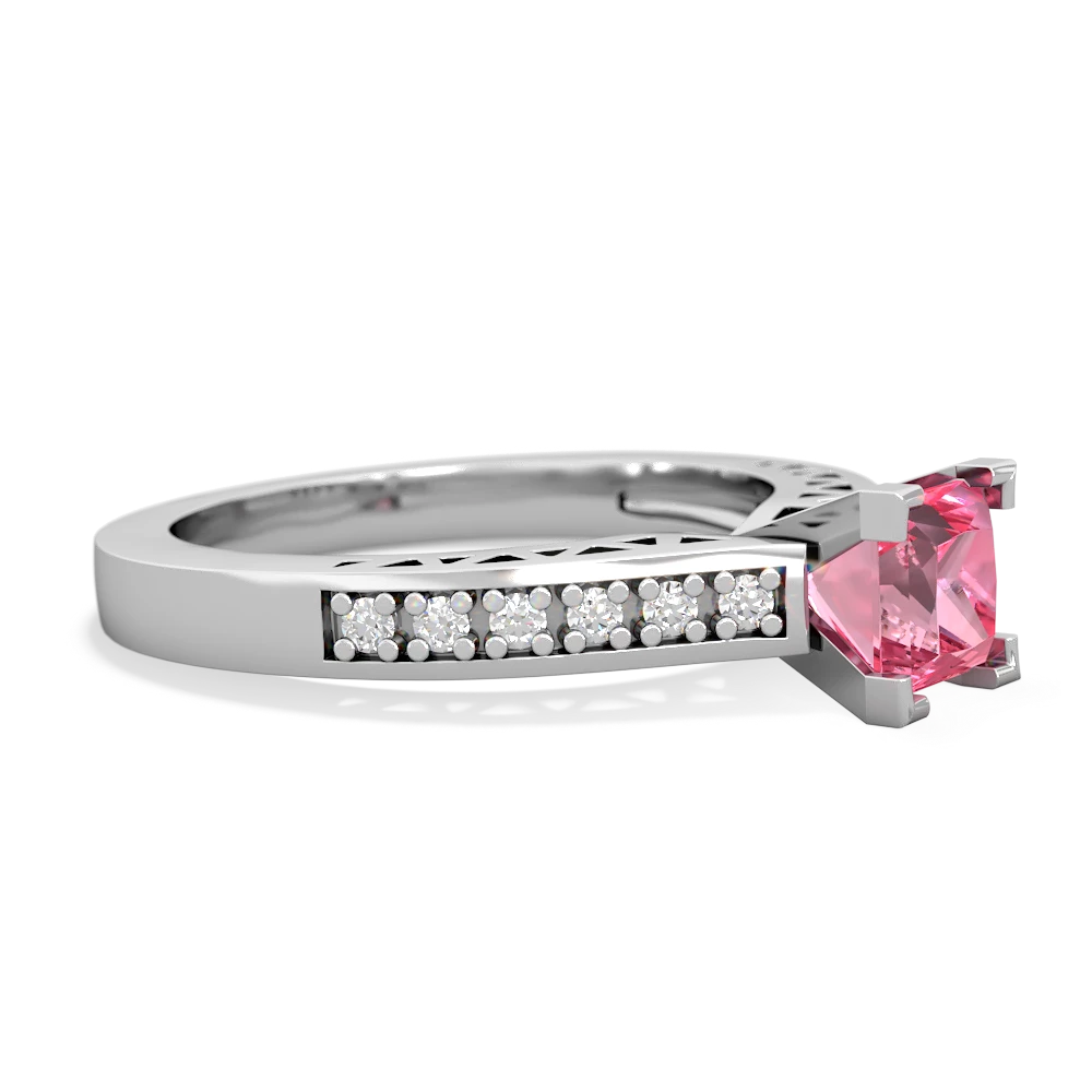 Lab Pink Sapphire Art Deco Engagement 5Mm Square 14K White Gold ring R26355SQ