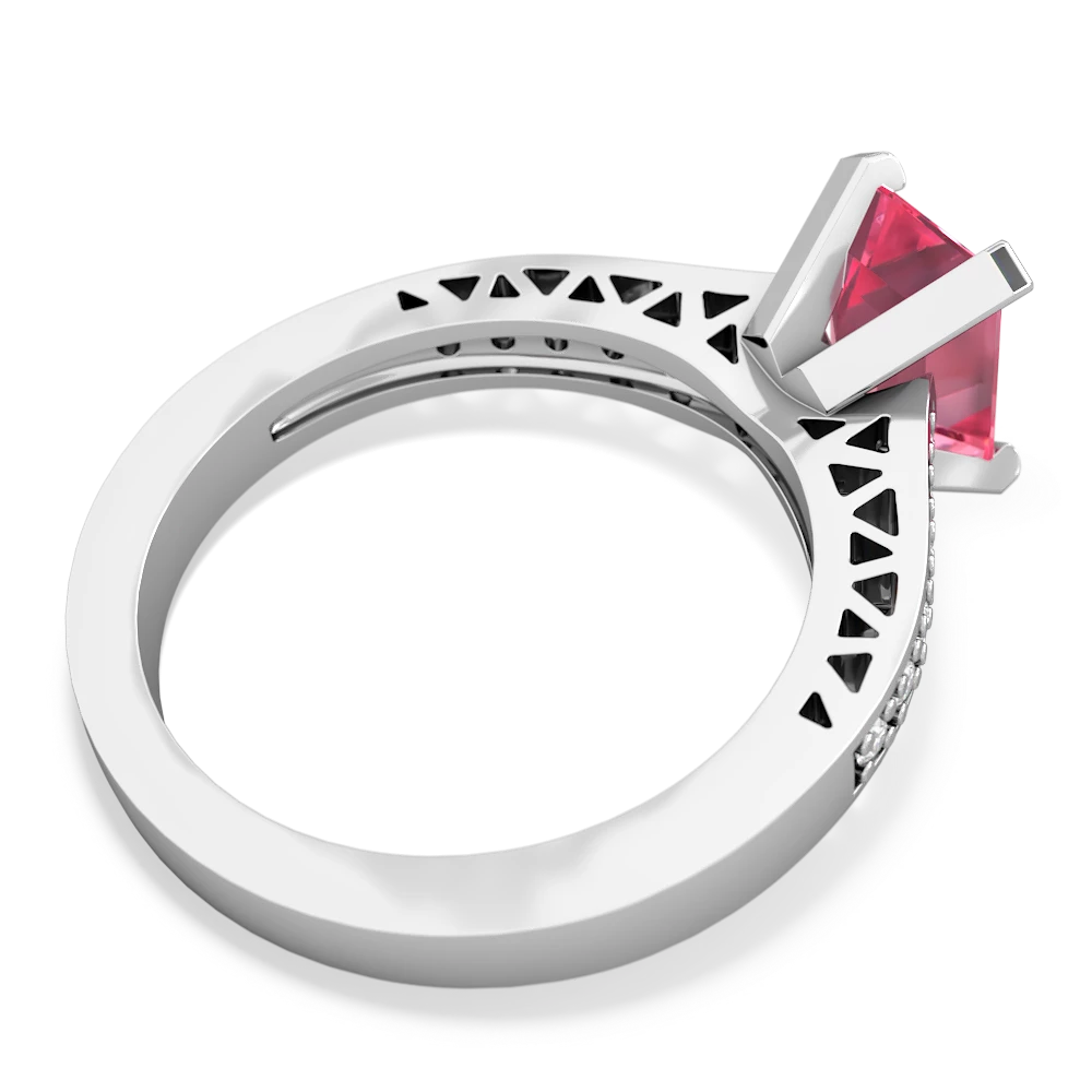 Lab Pink Sapphire Art Deco Engagement 8X6mm Emerald-Cut 14K White Gold ring R26358EM