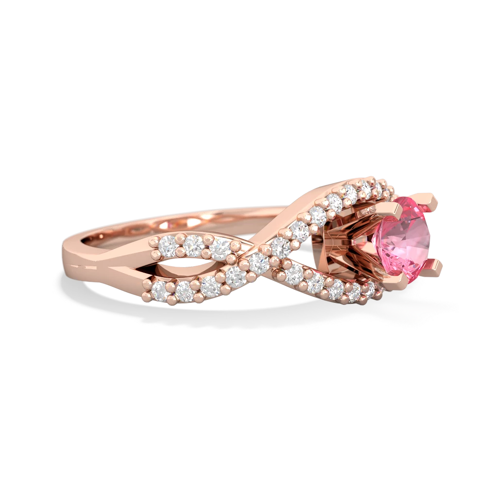 Lab Pink Sapphire Diamond Twist 5Mm Round Engagment  14K Rose Gold ring R26405RD