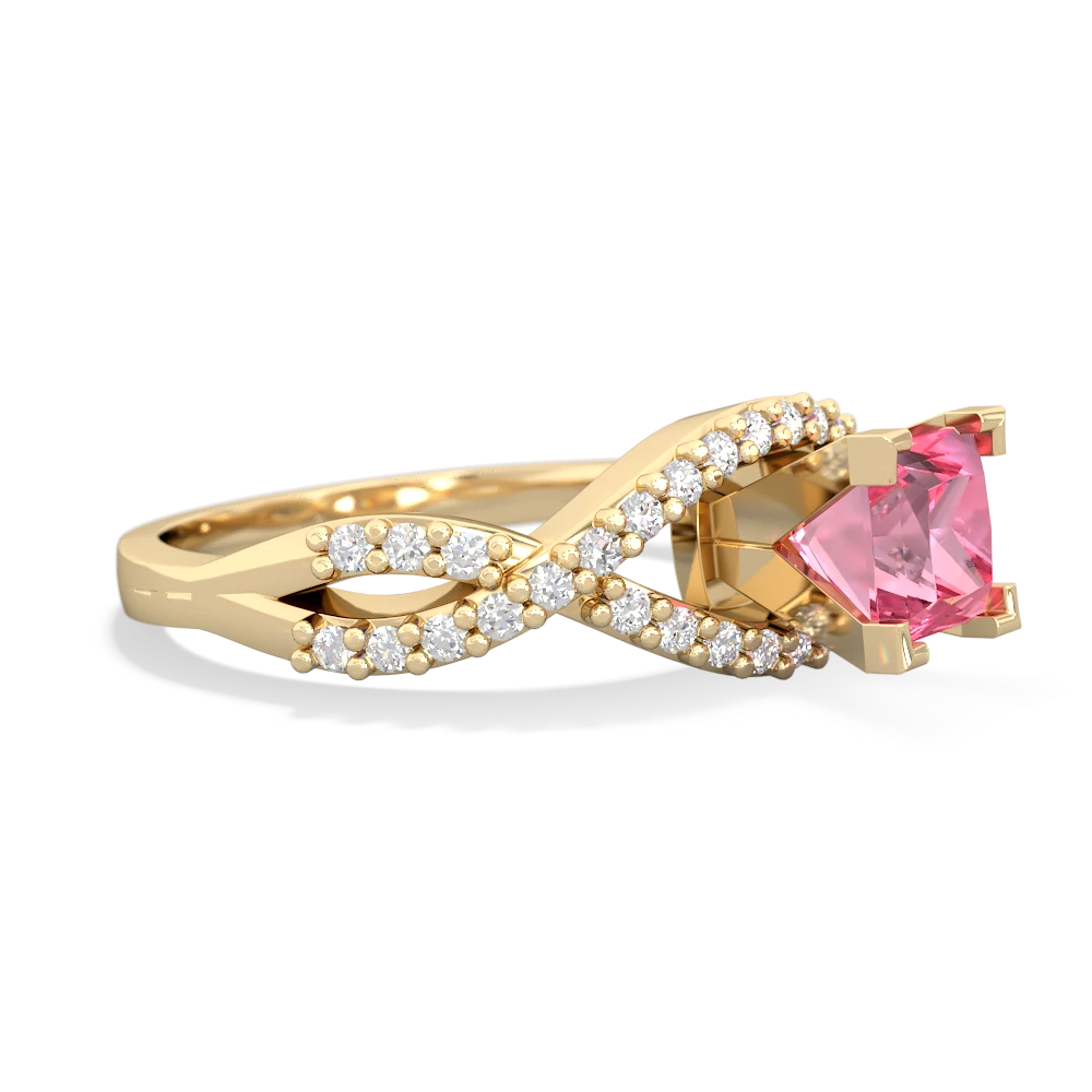 Lab Pink Sapphire Diamond Twist 5Mm Square Engagment  14K Yellow Gold ring R26405SQ