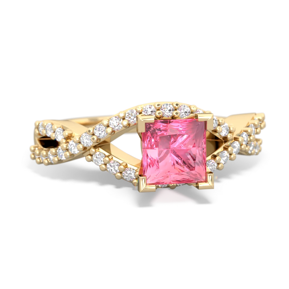 Lab Pink Sapphire Diamond Twist 5Mm Square Engagment  14K Yellow Gold ring R26405SQ