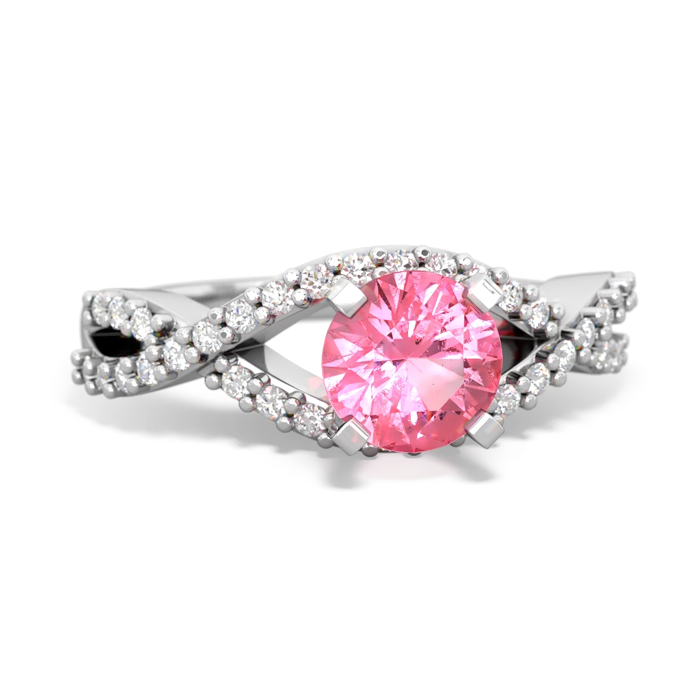 Lab Pink Sapphire Diamond Twist 6Mm Round Engagment  14K White Gold ring R26406RD