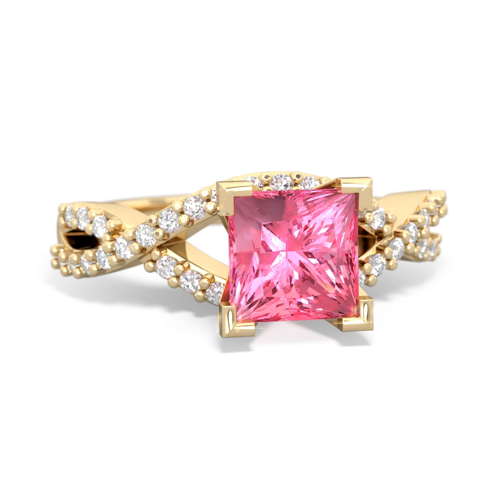 Lab Pink Sapphire Diamond Twist 6Mm Princess Engagment  14K Yellow Gold ring R26406SQ