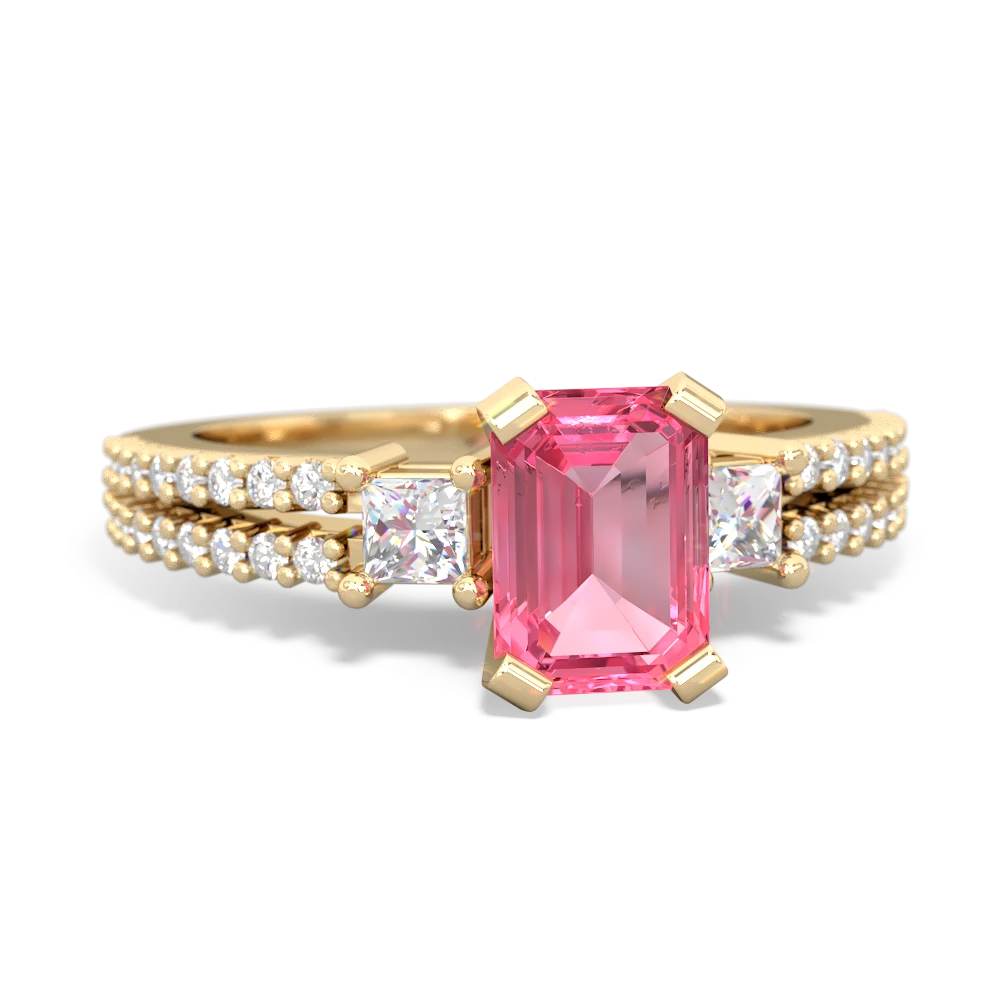 Lab Pink Sapphire Classic 7X5mm Emerald-Cut Engagement 14K Yellow Gold ring R26437EM