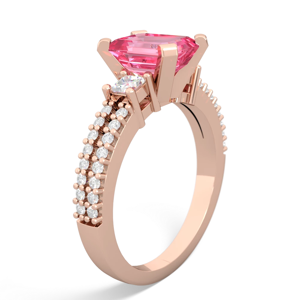Lab Pink Sapphire Classic 8X6mm Emerald-Cut Engagement 14K Rose Gold ring R26438EM