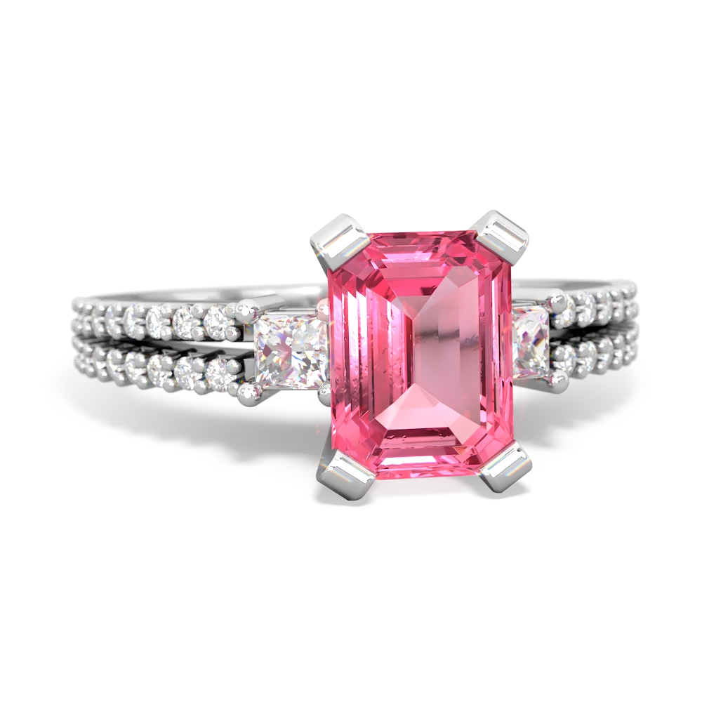 Lab Pink Sapphire Classic 8X6mm Emerald-Cut Engagement 14K White Gold ring R26438EM
