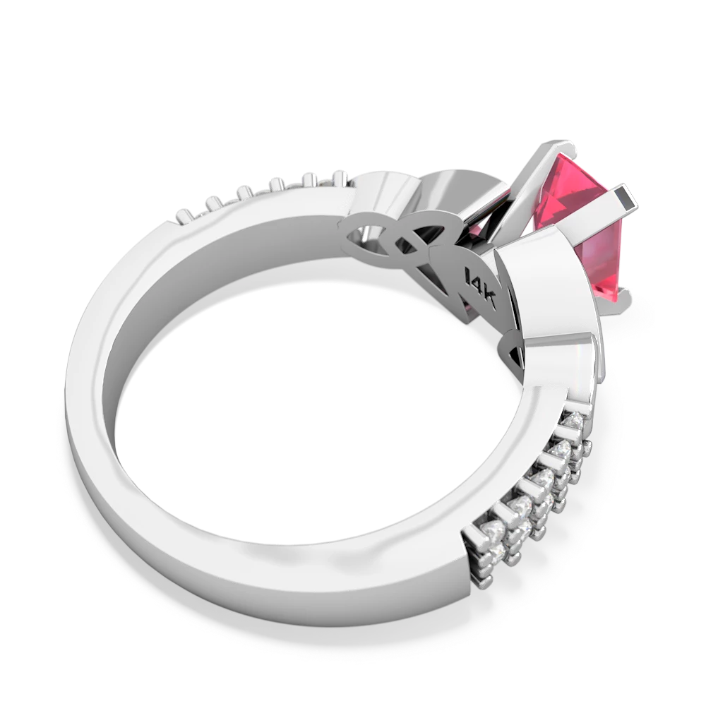 Lab Pink Sapphire Celtic Knot 7X5 Emerald-Cut Engagement 14K White Gold ring R26447EM