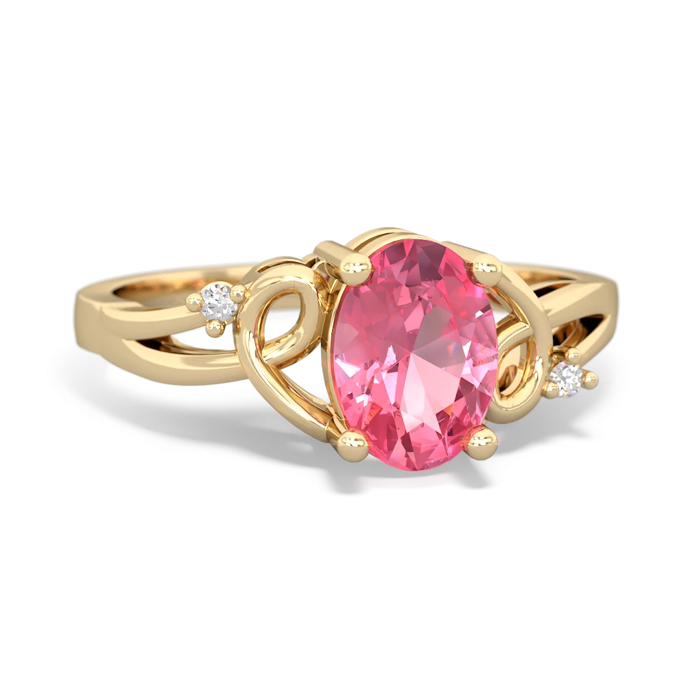 Lab Pink Sapphire Swirls 14K Yellow Gold ring R2347